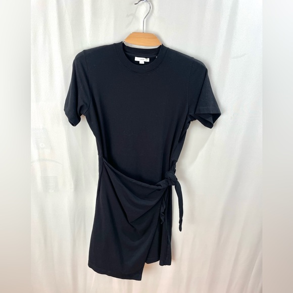Vince Jet Black Side Tie Cotton T-Shirt Dress Size S Made - Picture 3 of 7